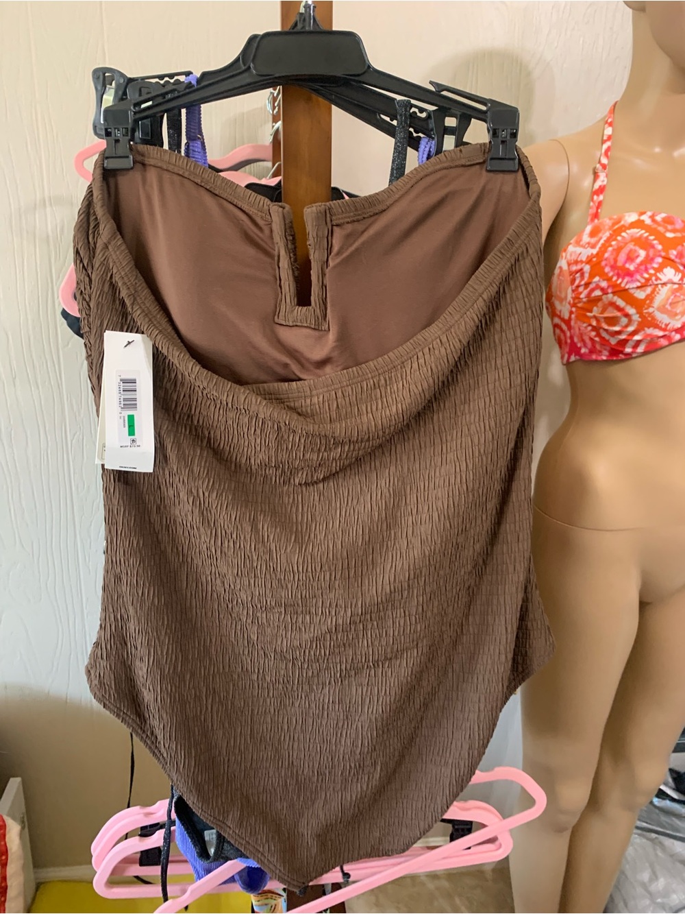 DKNY Brown Strapless Textured One-Piece Swimsuit - Picture 3 of 5